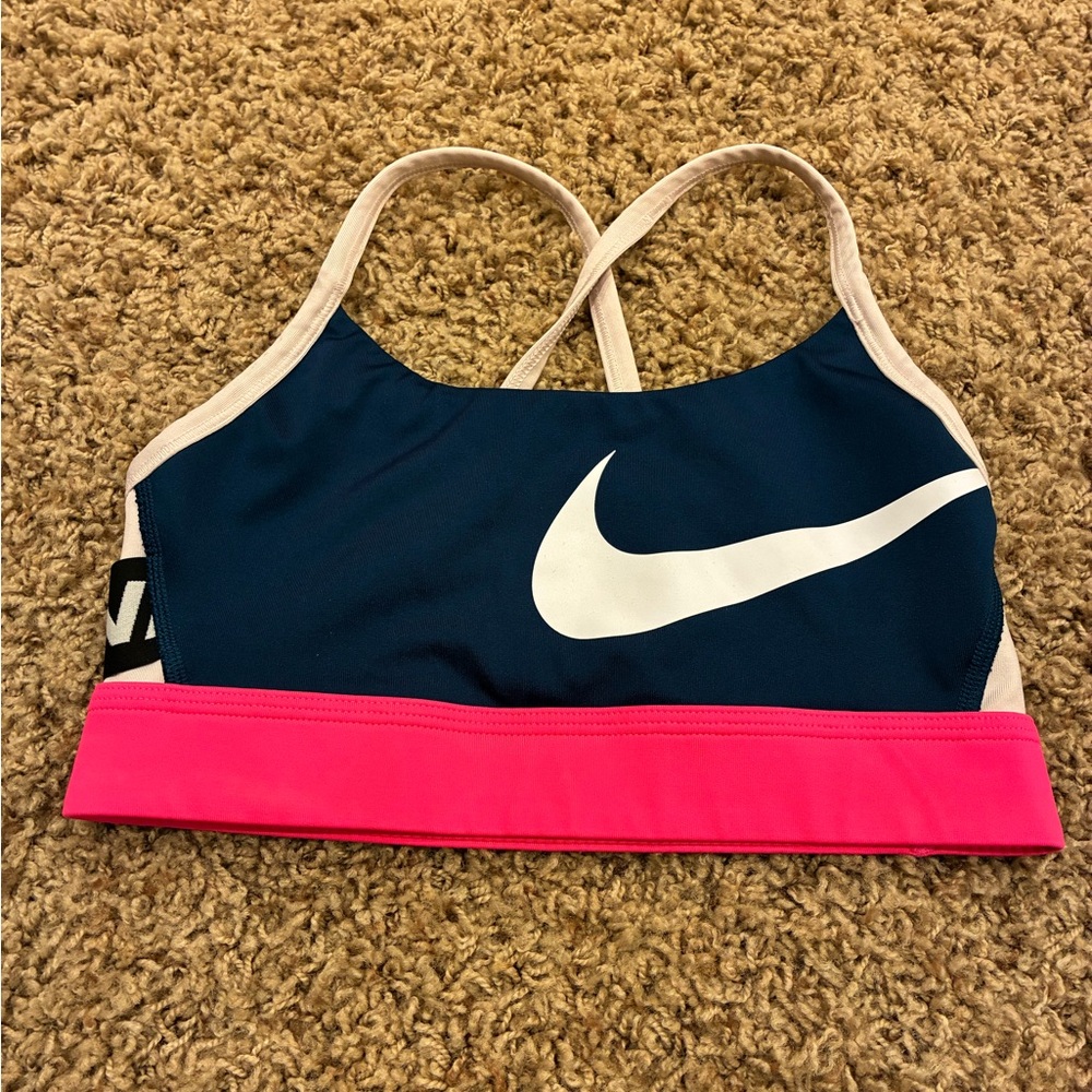Nike Navy Sports Bra with Hot Pink Band and Light Pink Trim